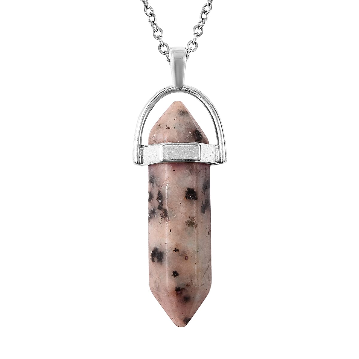 One Time Mega Deal - Pink Dalmatian Jasper Pendant with Chain 16.00 Ct.