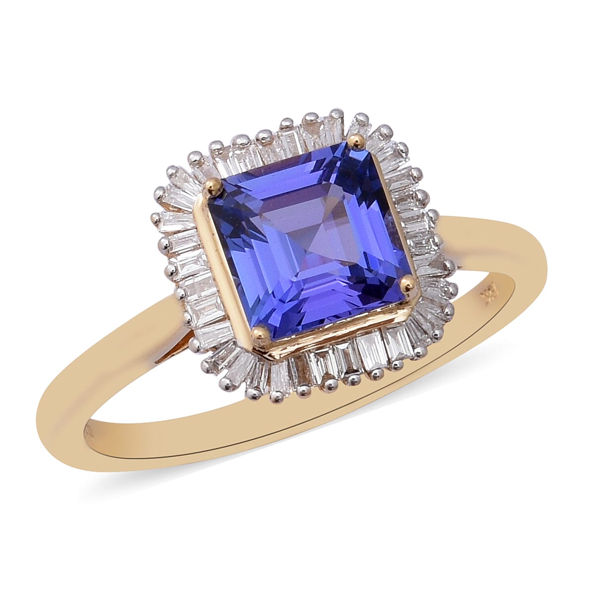 OTO - ILIANA 18K Yellow Gold AAA Tanzanite (7x7mm Asscher Cut), Diamond Ring 1.85 Ct.