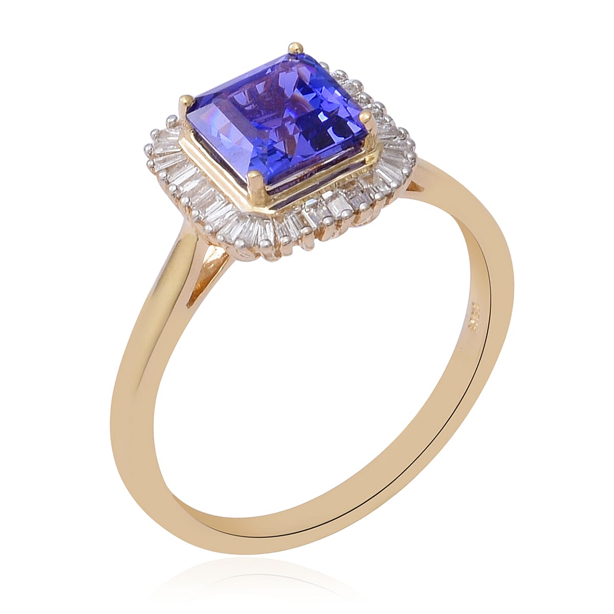 OTO - ILIANA 18K Yellow Gold AAA Tanzanite (7x7mm Asscher Cut), Diamond Ring 1.85 Ct.