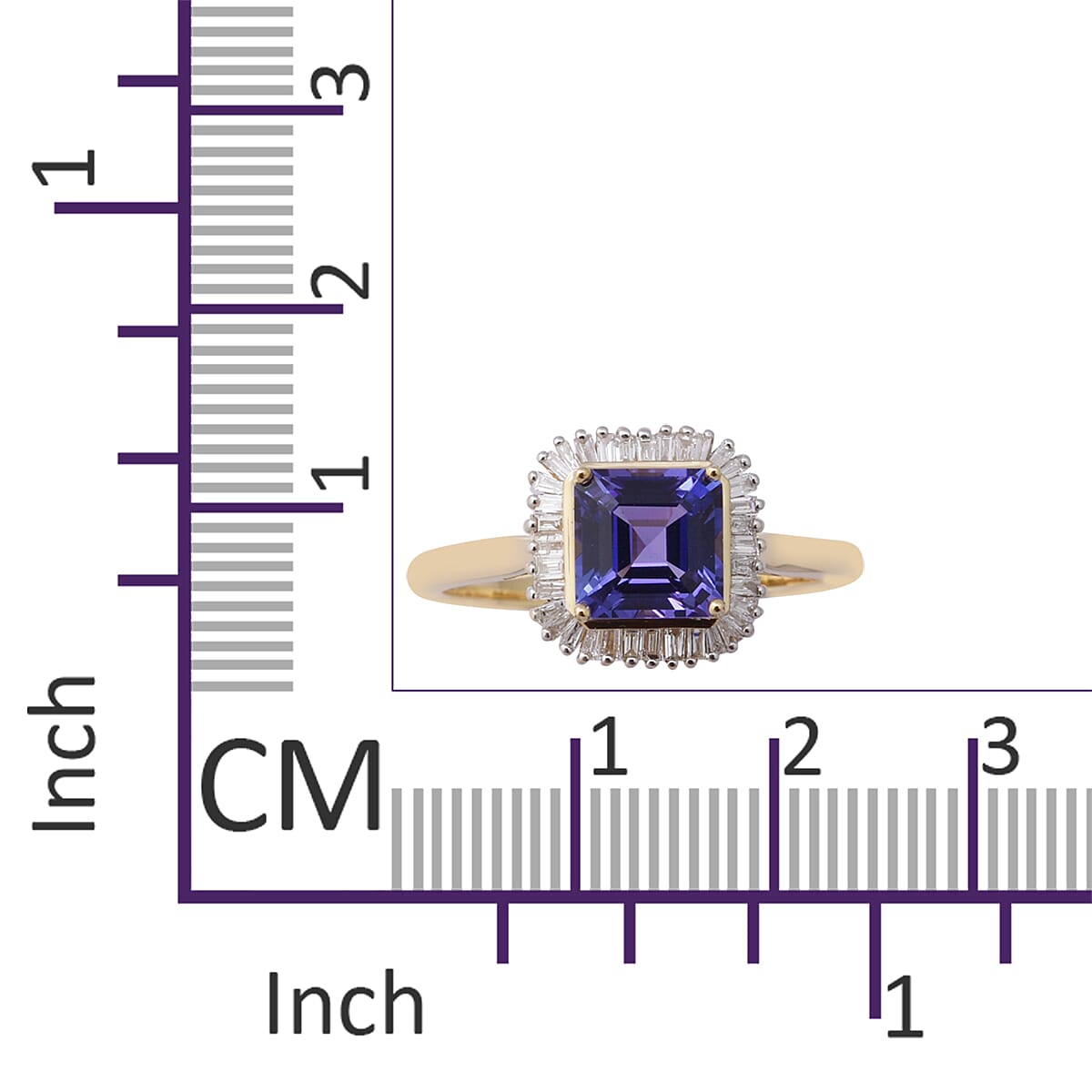 OTO - ILIANA 18K Yellow Gold AAA Tanzanite (7x7mm Asscher Cut), Diamond Ring 1.85 Ct.