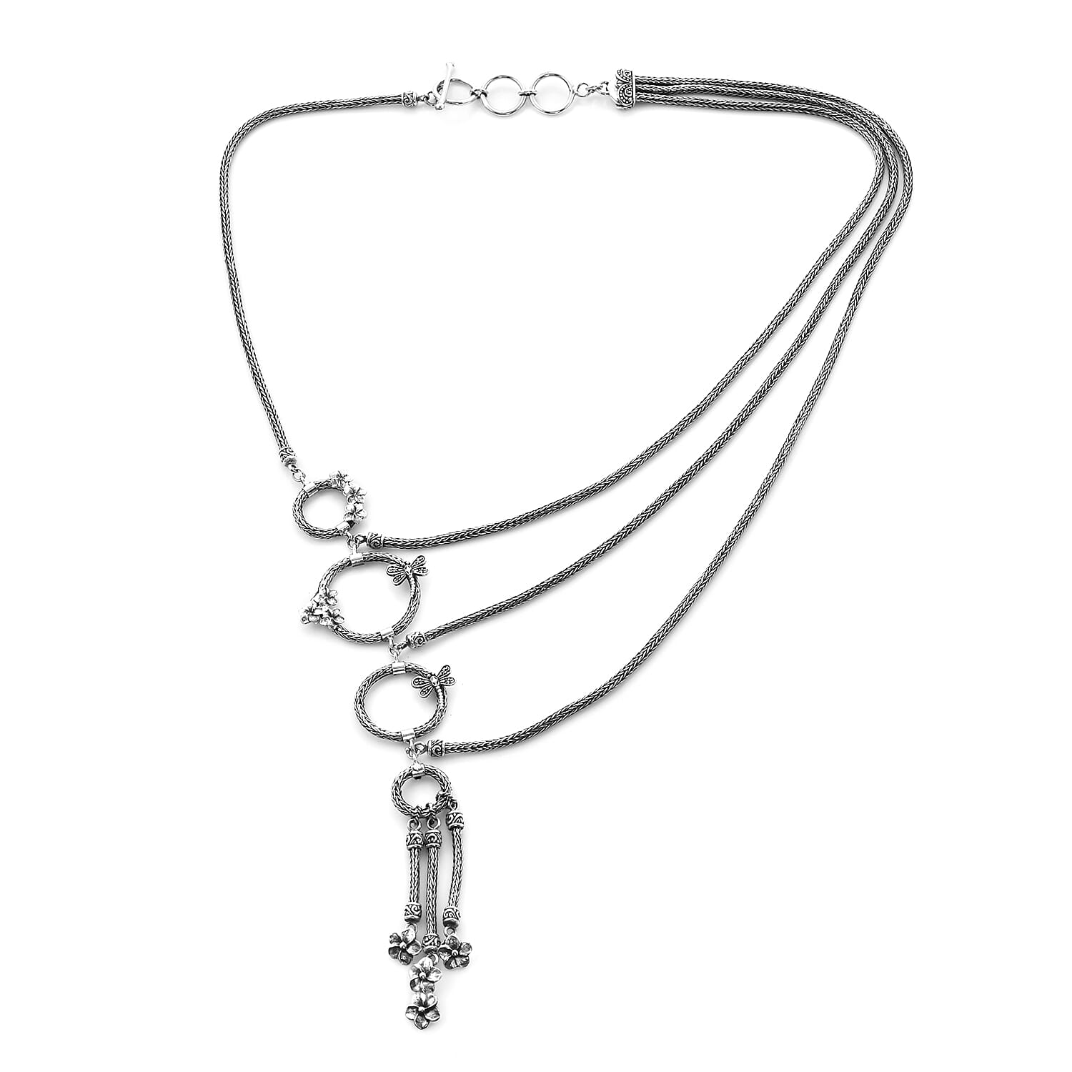 Royal Bali Collection - Sterling Silver Dragonfly and Frangipani Tulang Naga Chain Necklace (Size 20), Silver wt 67.80 Gms