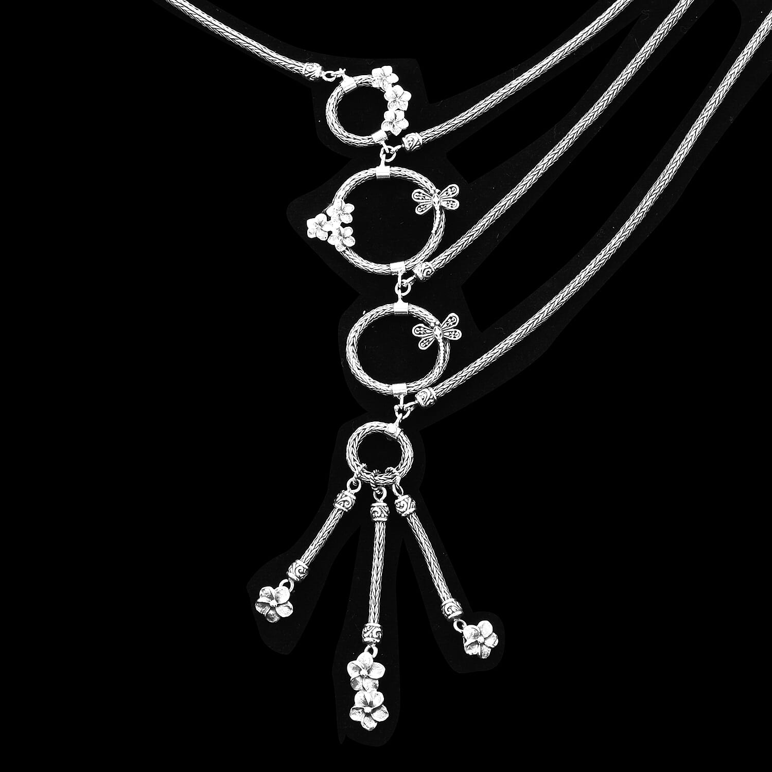 Royal Bali Collection - Sterling Silver Dragonfly and Frangipani Tulang Naga Chain Necklace (Size 20), Silver wt 67.80 Gms