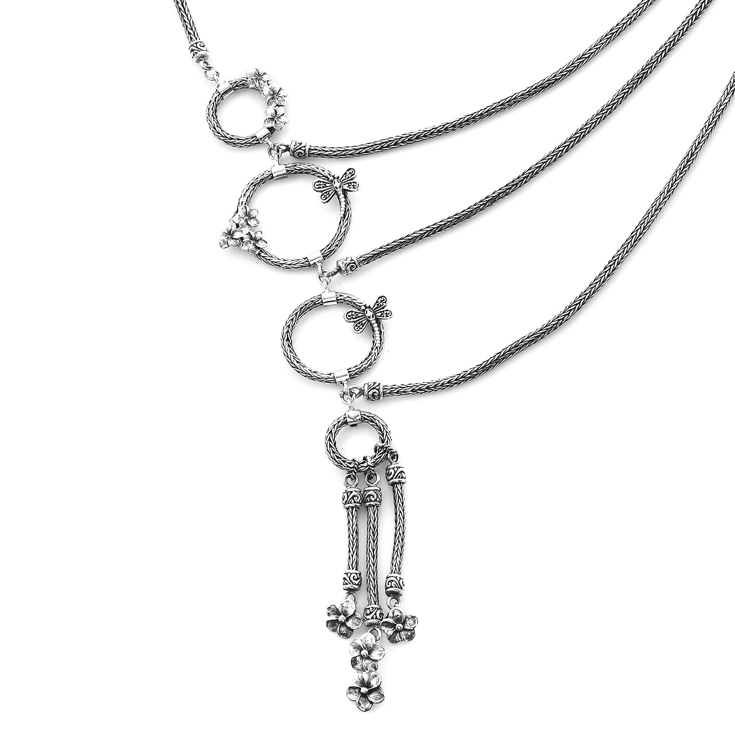 Royal Bali Collection - Sterling Silver Dragonfly and Frangipani Tulang Naga Chain Necklace (Size 20), Silver wt 67.80 Gms