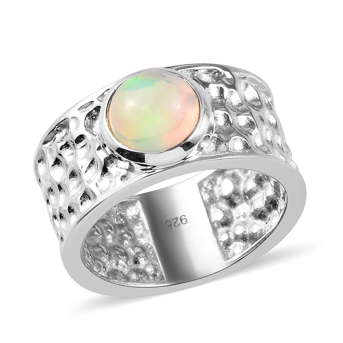 AA Ethiopian Welo Opal Band Ring in Platinum Overlay Sterling Silver 1.00 Ct.