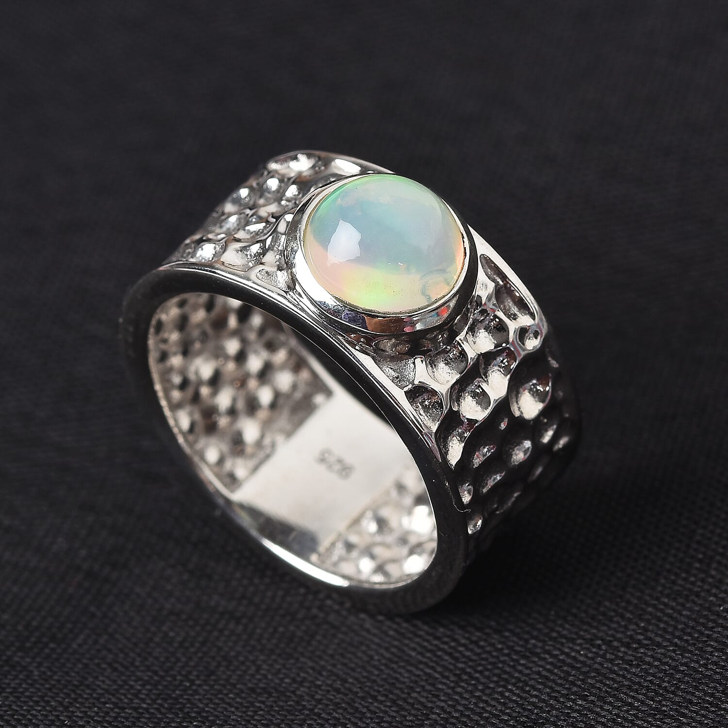 AA Ethiopian Welo Opal Band Ring in Platinum Overlay Sterling Silver 1.00 Ct.