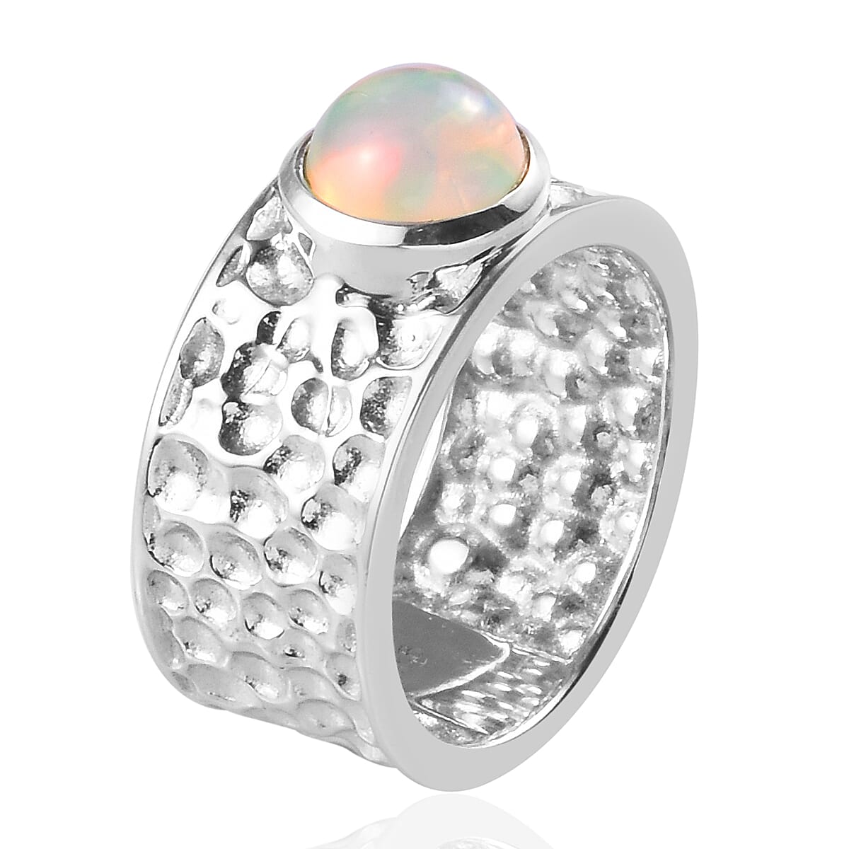 AA Ethiopian Welo Opal Band Ring in Platinum Overlay Sterling Silver 1.00 Ct.