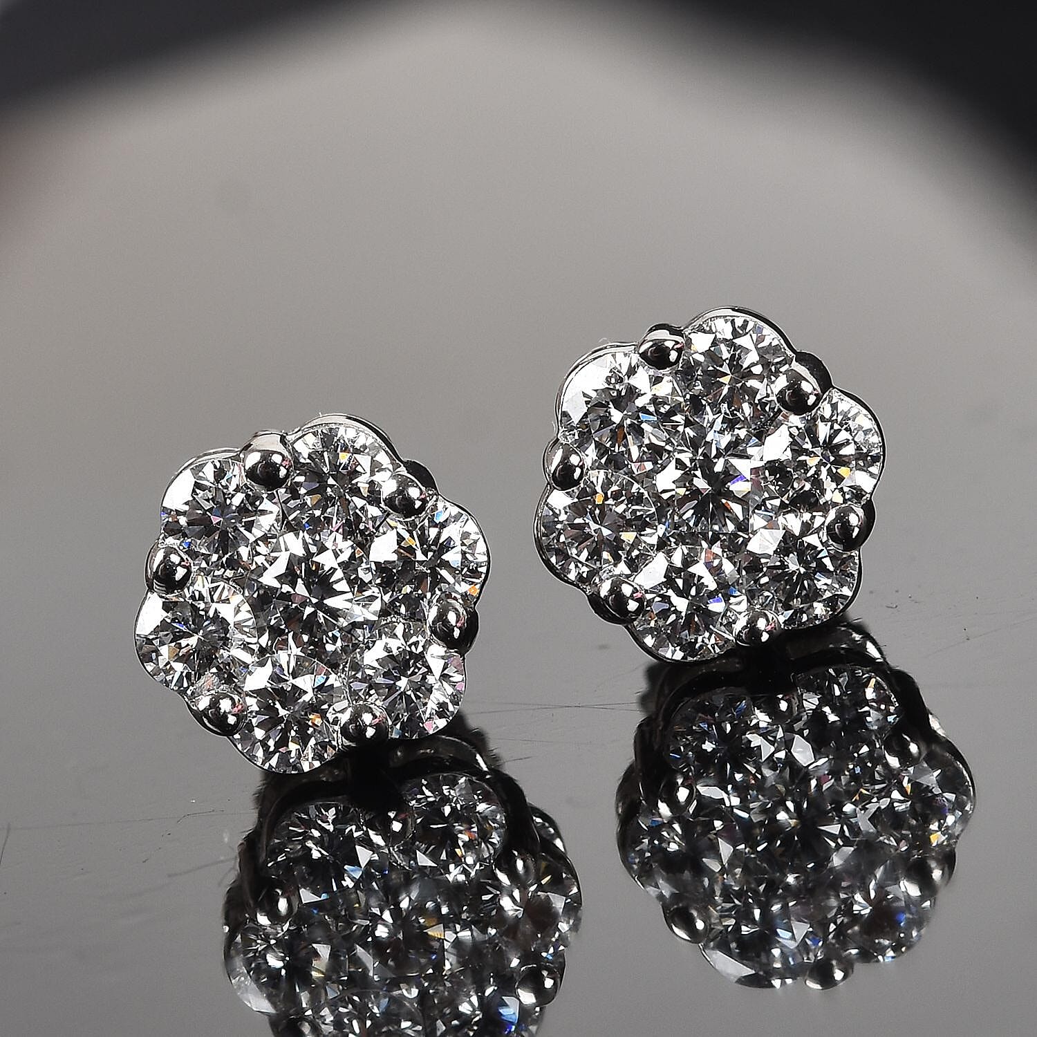 RHAPSODY 950 Platinum IGI Certified Diamond (VS/E-F) Floral Stud Earrings (with Screw Back) 1.00 Ct.