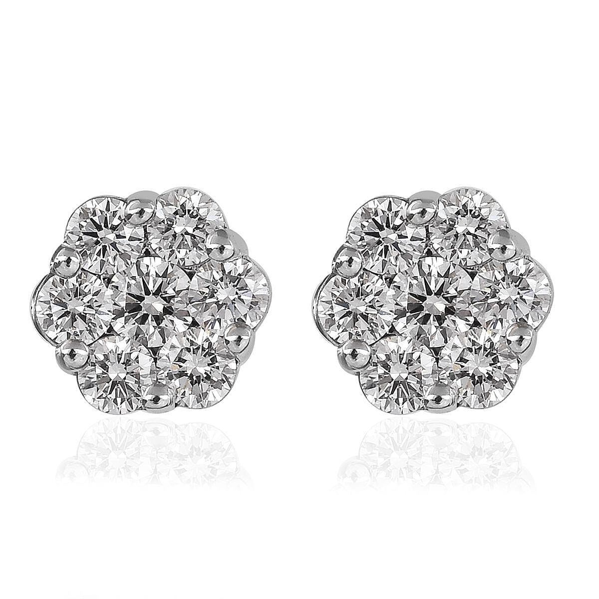 RHAPSODY 950 Platinum IGI Certified Diamond (VS/E-F) Floral Stud Earrings (with Screw Back) 1.00 Ct.