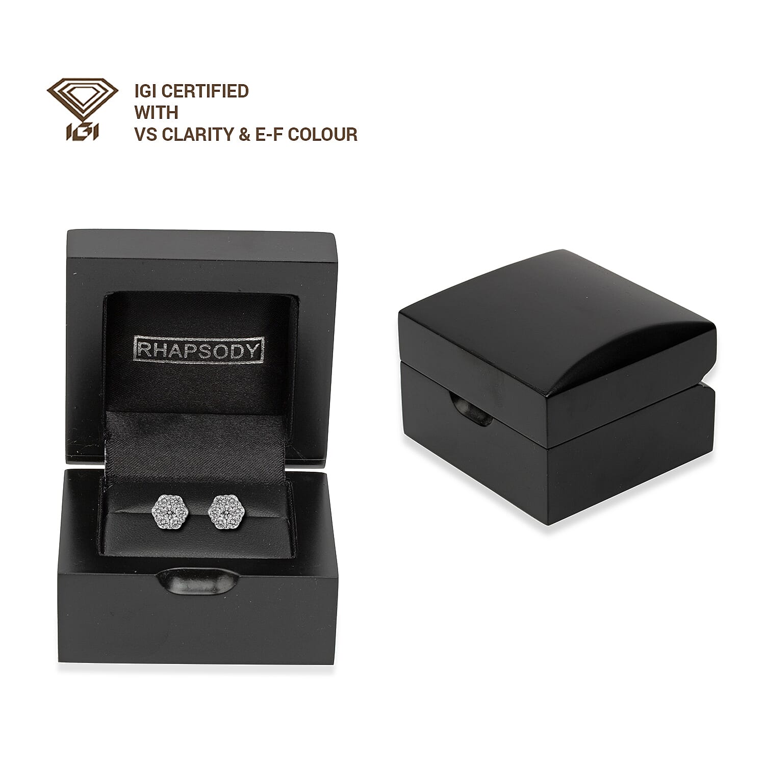RHAPSODY 950 Platinum IGI Certified Diamond (VS/E-F) Floral Stud Earrings (with Screw Back) 1.00 Ct.