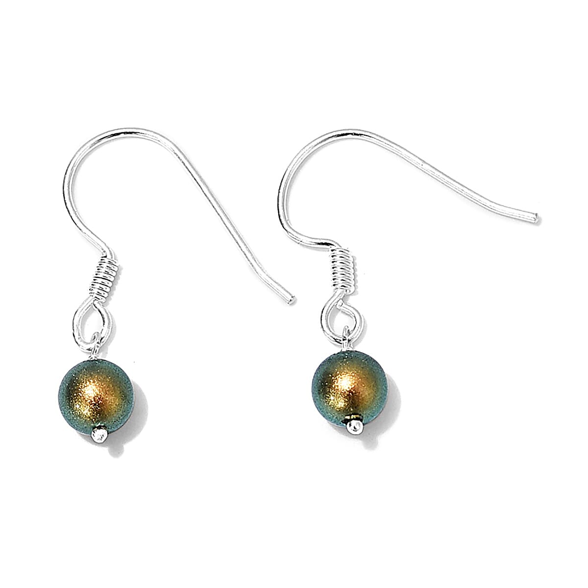 2 Piece Set - Lustro Stella Iridescent Green Pearl Crystal Earrings and Necklace (Size 20) in Sterling Silver