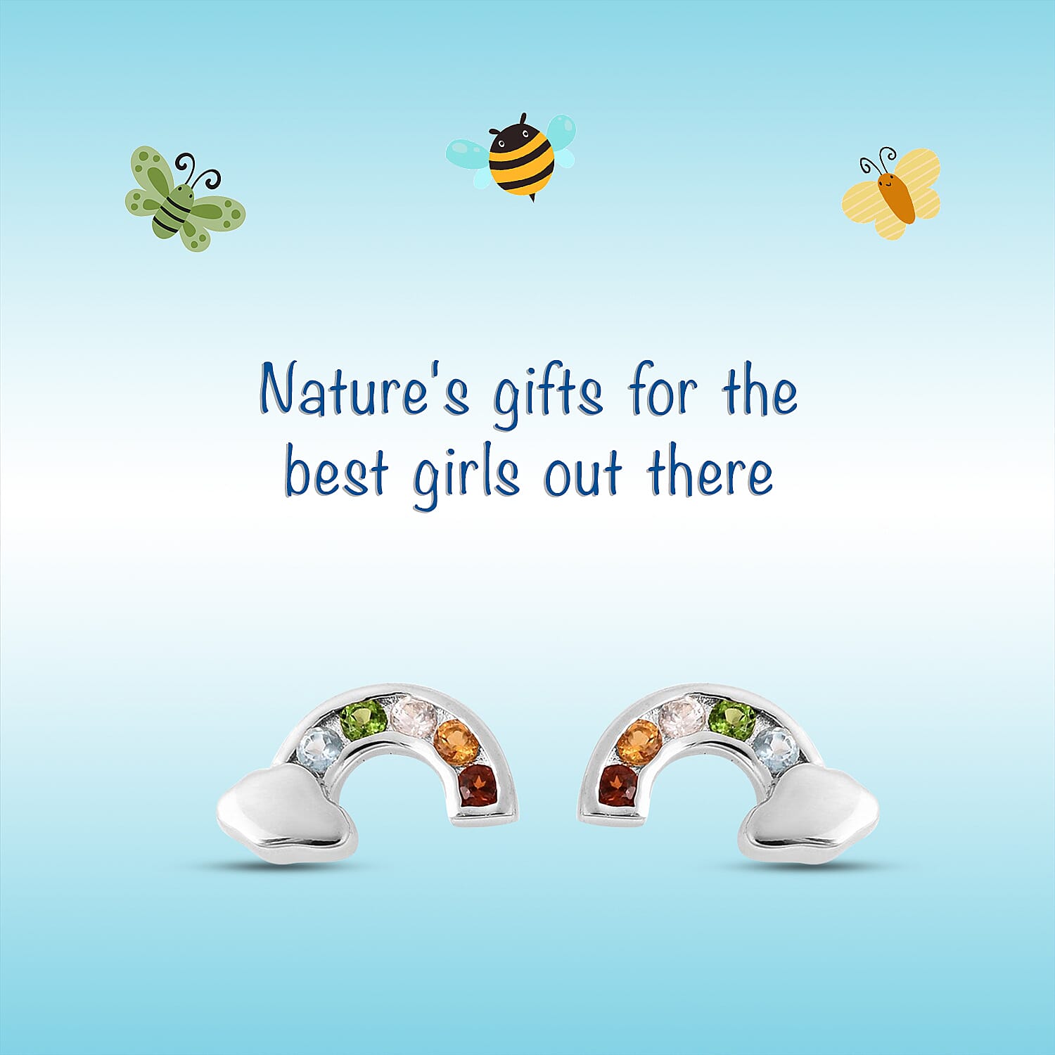 Rainbow Earrings for Kids with Multi Gemstone in Sterling Silver