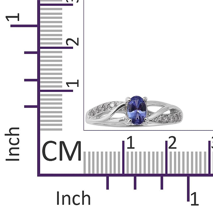 Tanzanite (Ovl 6x4mm), Natural Cambodian Zircon Ring in Rhodium Overlay Sterling Silver