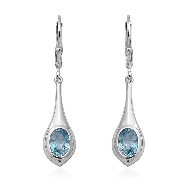 2.55 Ct Ratanakiri Blue Zircon Dangle Earrings in Rhodium Plated ...
