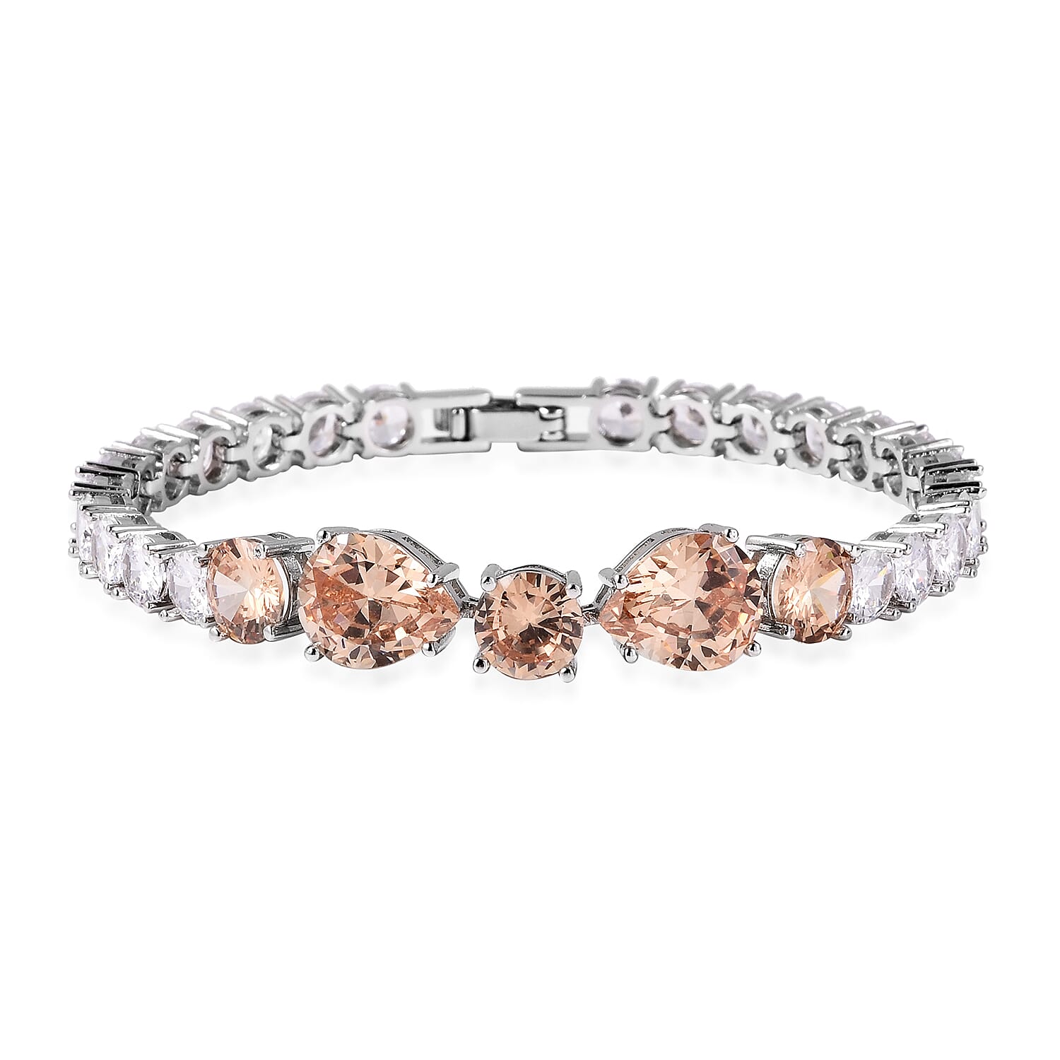Simulated Champagne Diamond and Simulated Diamond Bracelet (Size 7) in Silver Tone