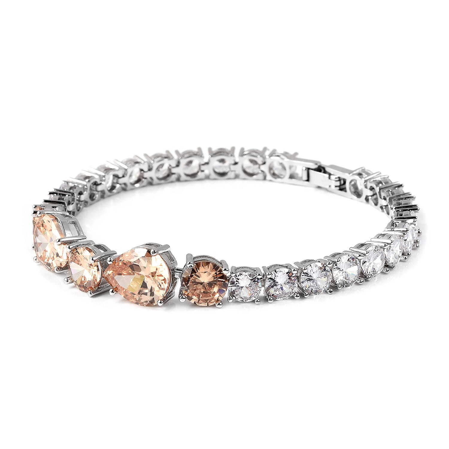 Simulated Champagne Diamond and Simulated Diamond Bracelet (Size 7) in Silver Tone