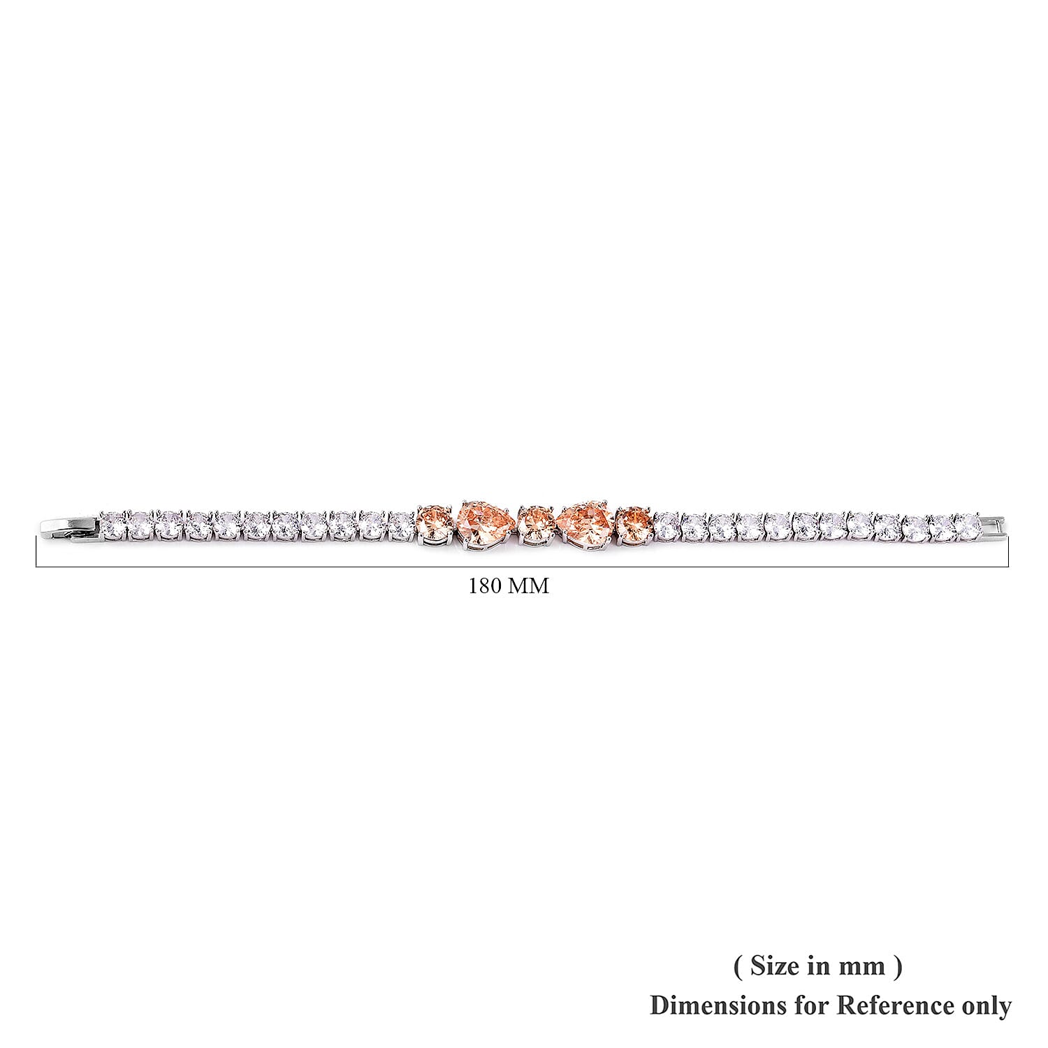 Simulated Champagne Diamond and Simulated Diamond Bracelet (Size 7) in Silver Tone