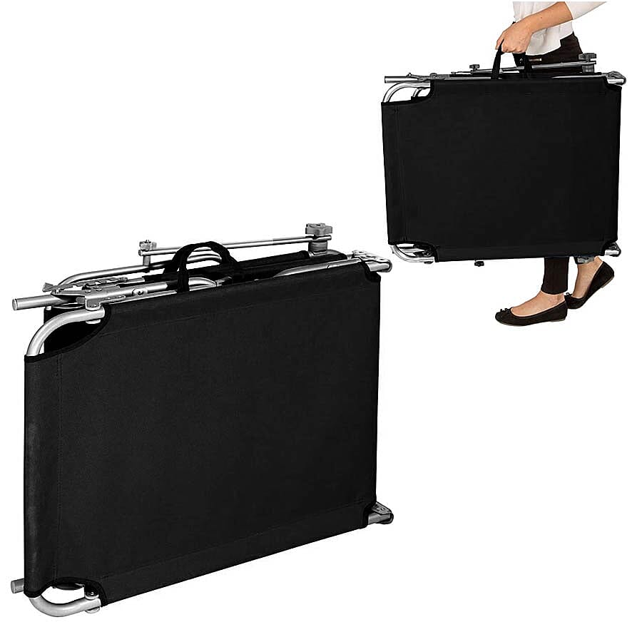 Folding Sun Lounger with Adjustable Backrest and Sun Shade Roof (Size 188x56x30 Cm) - Black