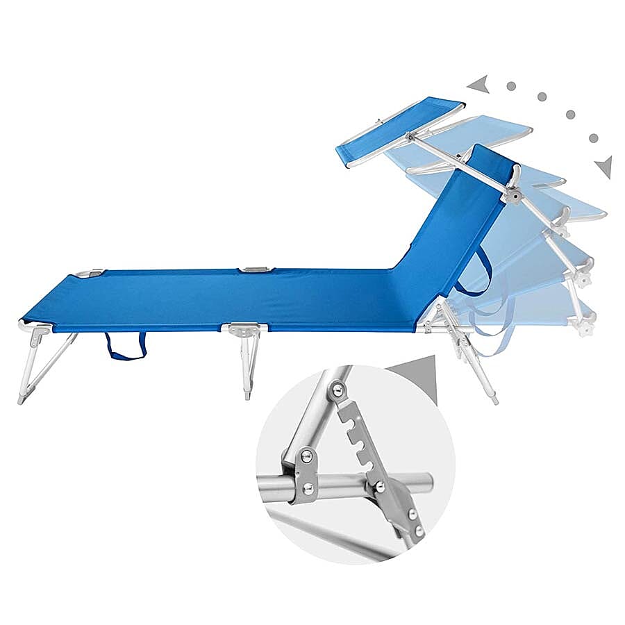 Folding Sun Lounger with Adjustable Backrest and Sun Shade Roof (Size 188x56x30 Cm) - Blue