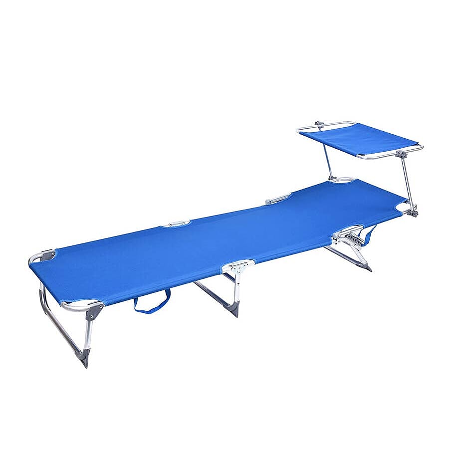 Folding Sun Lounger with Adjustable Backrest and Sun Shade Roof (Size 188x56x30 Cm) - Blue