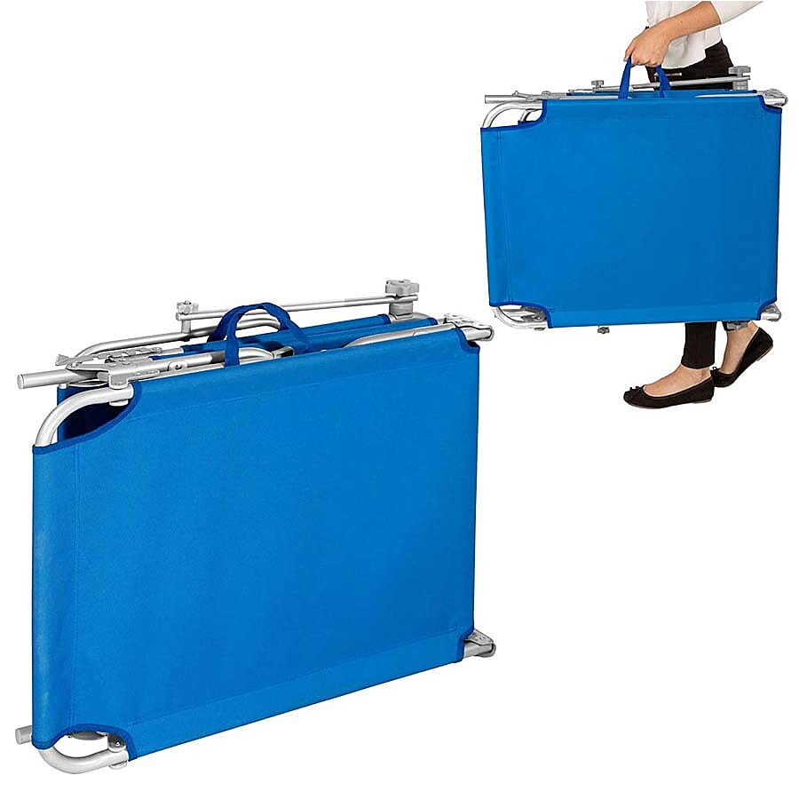 Folding Sun Lounger with Adjustable Backrest and Sun Shade Roof (Size 188x56x30 Cm) - Blue