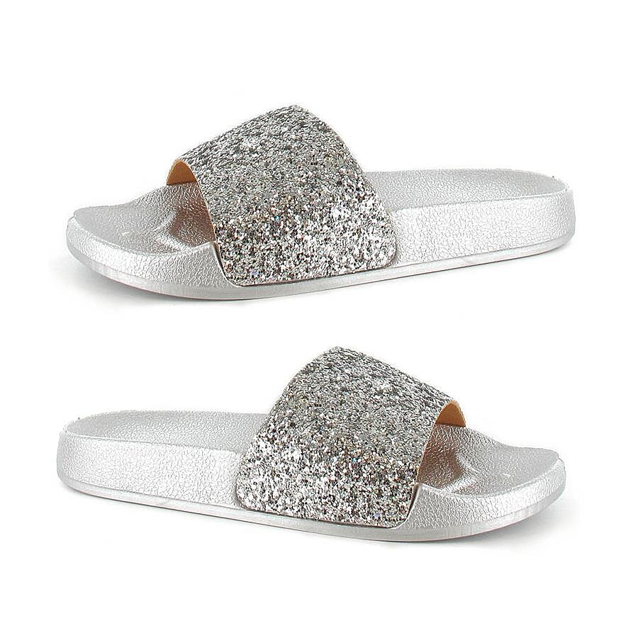 Ella Jasmine Glitter Slider Sandals (Size 4) - Silver