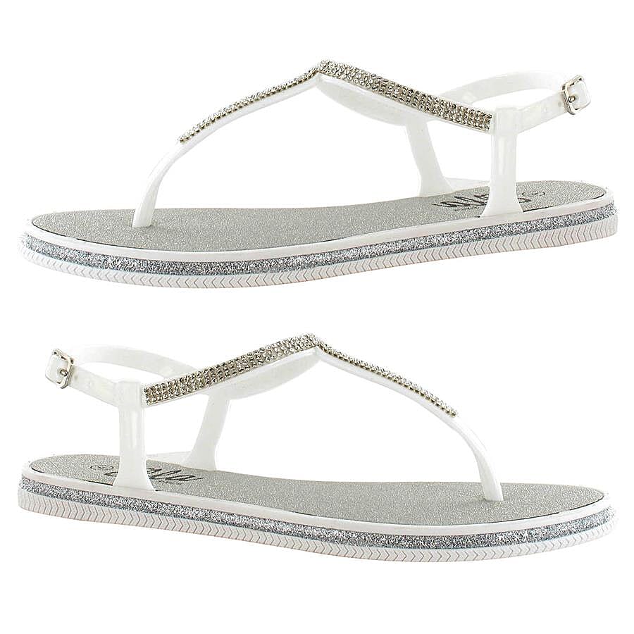 Ella Winnie Diamante Toe Post Sandals - White