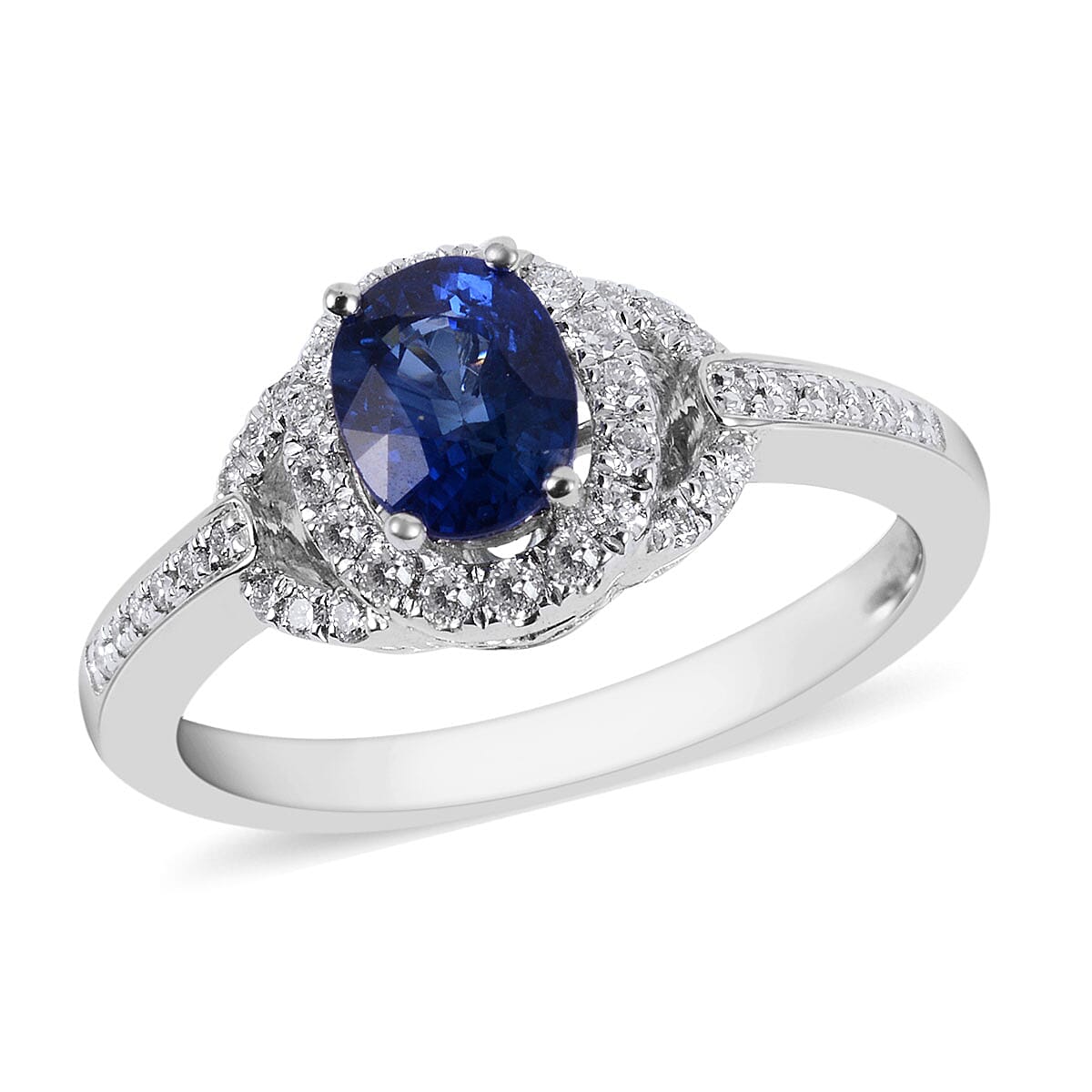 ILIANA 18K White Gold AAAA Royal Ceylon Sapphire and Diamond (SI/G-H) Ring 1.25 Ct.