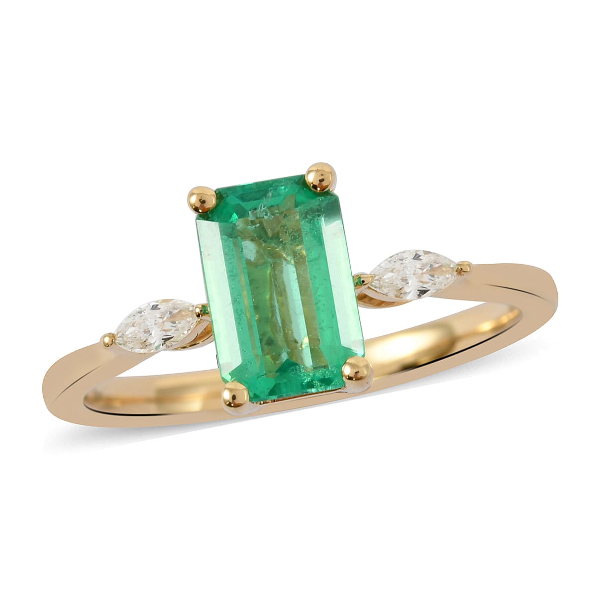 ILIANA 18K Yellow Gold AAA Boyaca Colombian Emerald and Diamond (SI-G-H) Ring 1.14 Ct.
