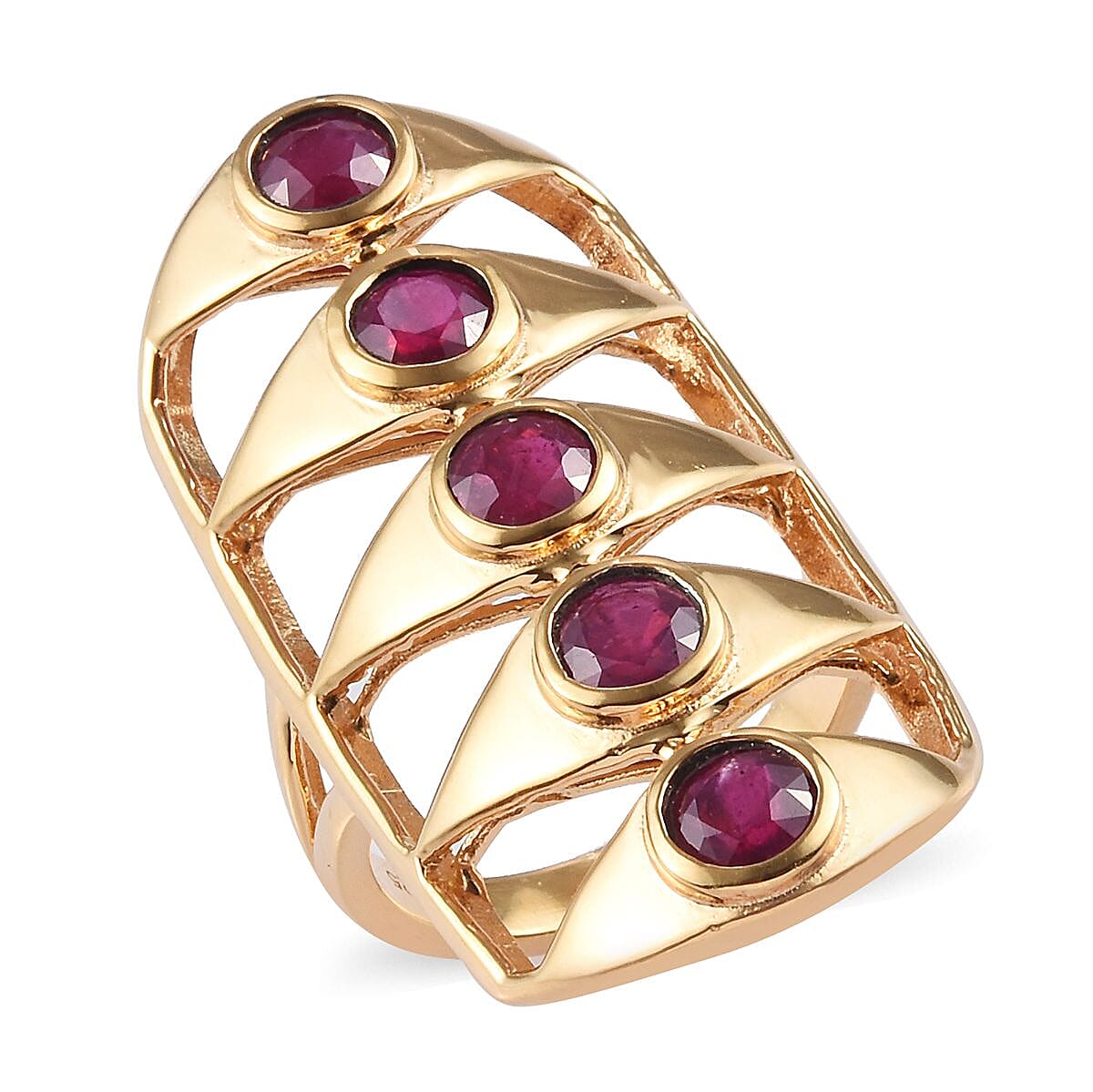 African Ruby Gladiator Ring in 14K Gold Overlay Sterling Silver 3.00 Ct, Silver wt 7.80 Gms