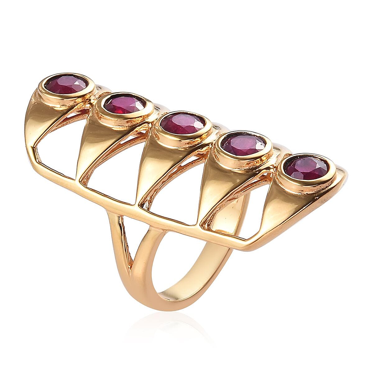 African Ruby Gladiator Ring in 14K Gold Overlay Sterling Silver 3.00 Ct, Silver wt 7.80 Gms