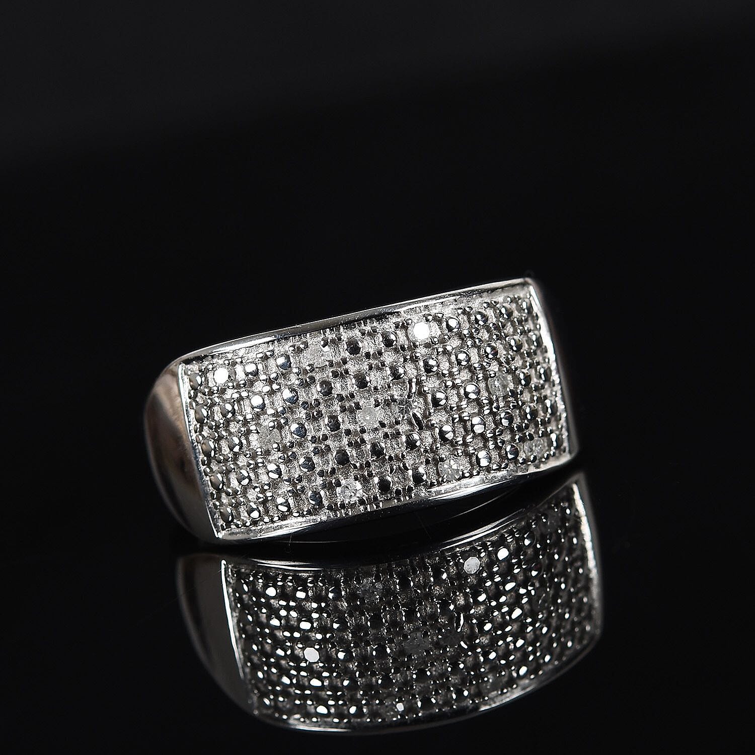 Diamond Cluster Ring in Platinum Overlay Sterling Silver