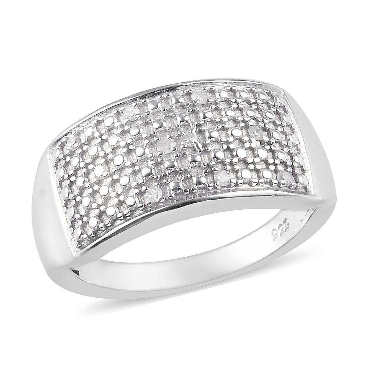 Diamond Cluster Ring in Platinum Overlay Sterling Silver