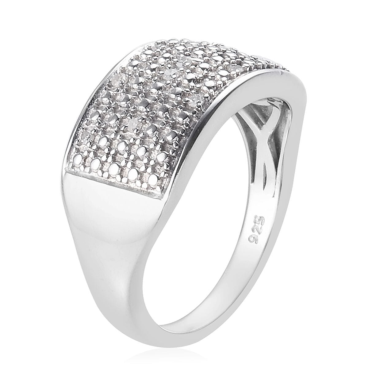 Diamond Cluster Ring in Platinum Overlay Sterling Silver