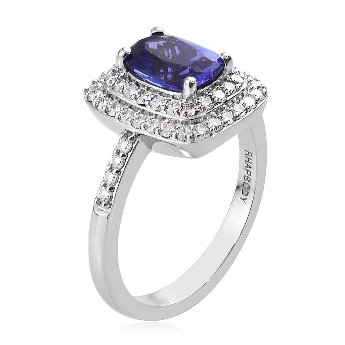 RHAPSODY 950 Platinum AAAA Tanzanite and Diamond (VS-E-F) Ring 2.00 Ct, Platinum wt 7.10 Gms