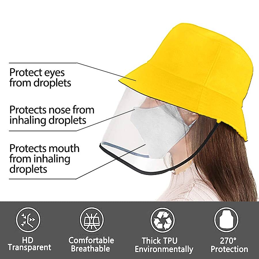 Bucket Protection Hat with Detachable Safety Protective Face Eye Shield Screen (Perimeter: 57Cm) - Yellow and Black