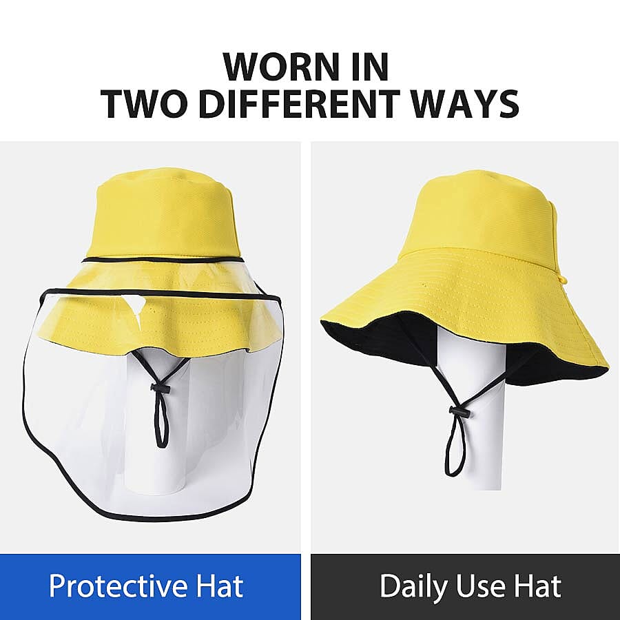 Bucket Protection Hat with Detachable Safety Protective Face Eye Shield Screen (Perimeter: 57Cm) - Yellow and Black