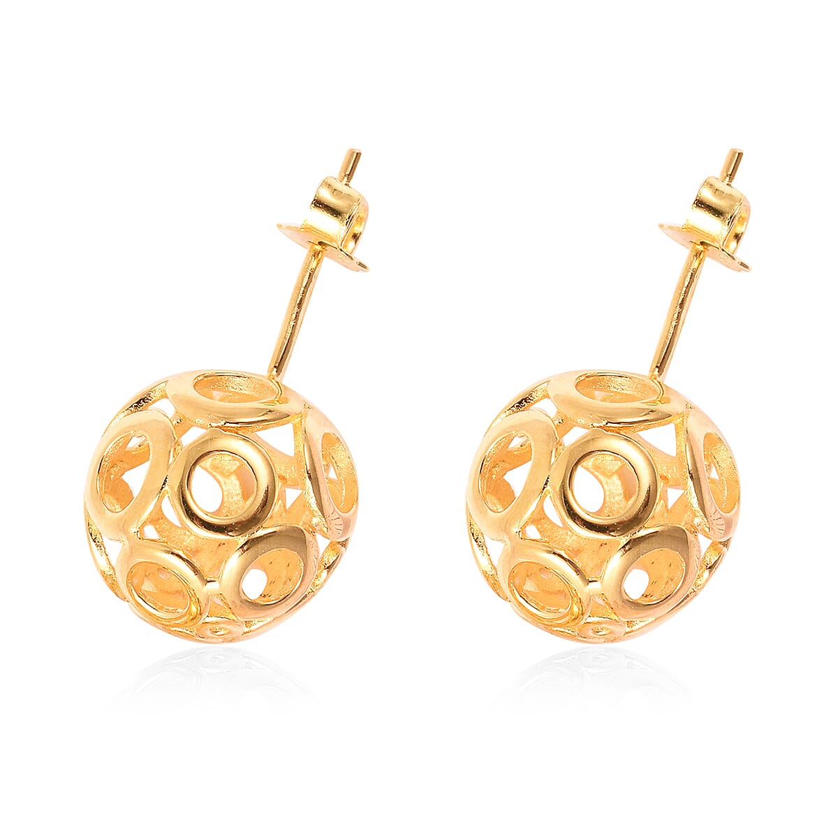 Yellow Gold Overlay Sterling Silver Ball Drop Hook Earrings (with Push Back)