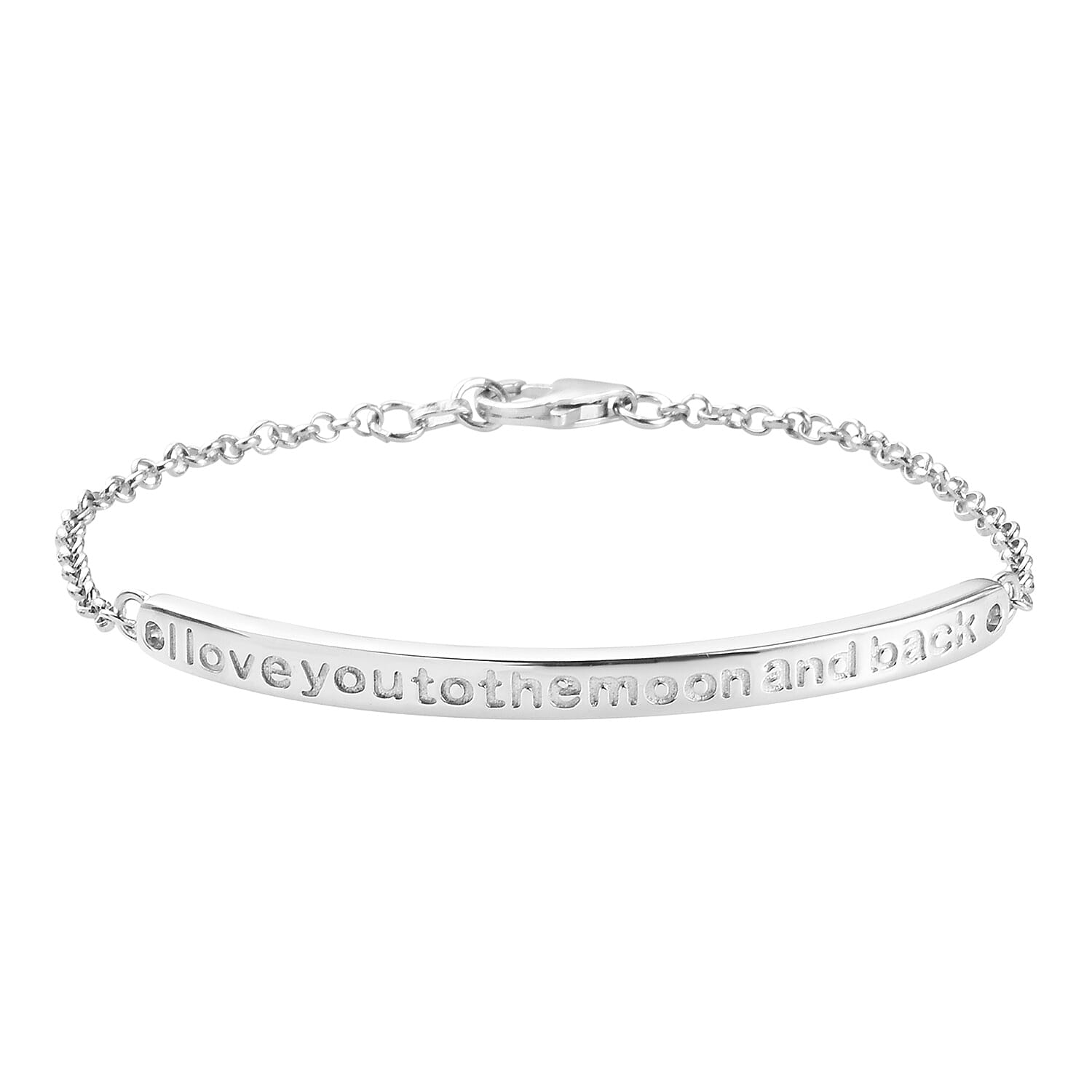 Platinum Overlay Sterling Silver I Love you to the Moon and Back Quote Bracelet, Sliver wt. 8.04 Gms