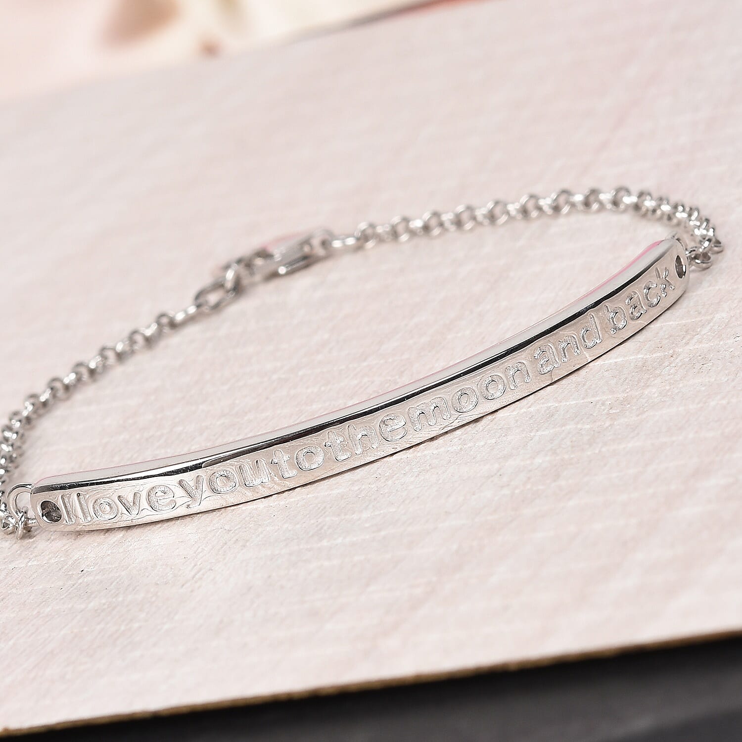Platinum Overlay Sterling Silver I Love you to the Moon and Back Quote Bracelet, Sliver wt. 8.04 Gms