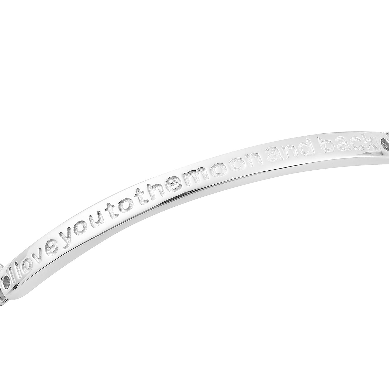Platinum Overlay Sterling Silver I Love you to the Moon and Back Quote Bracelet, Sliver wt. 8.04 Gms