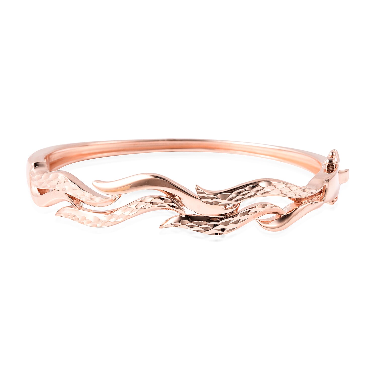LucyQ Flame Collection - Rose Gold Overlay Sterling Silver Diamond Cut Bangle (Size 7), Silver wt. 22.21 Gms