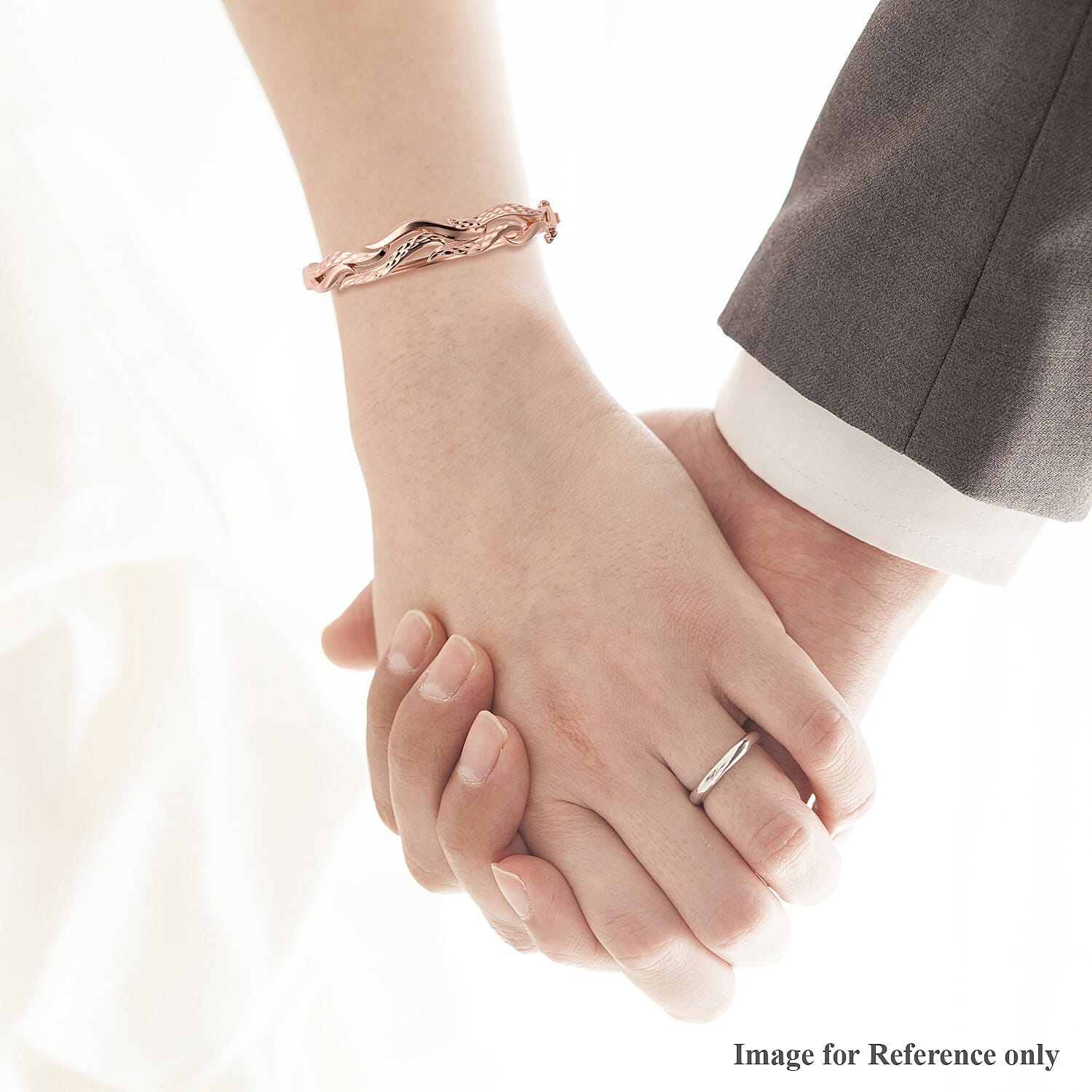 LucyQ Flame Collection - Rose Gold Overlay Sterling Silver Diamond Cut Bangle (Size 7), Silver wt. 22.21 Gms