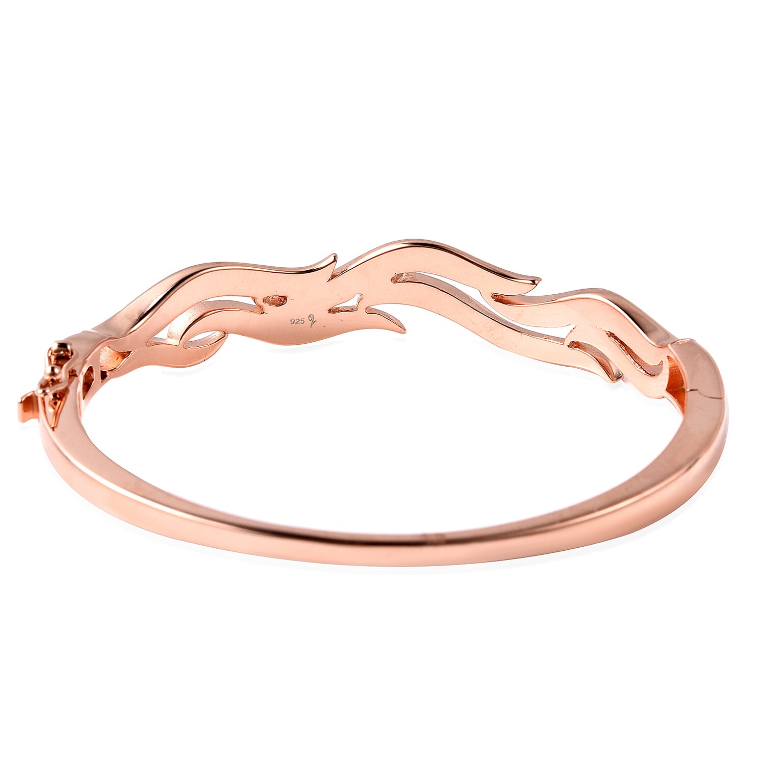 LucyQ Flame Collection - Rose Gold Overlay Sterling Silver Diamond Cut Bangle (Size 7), Silver wt. 22.21 Gms