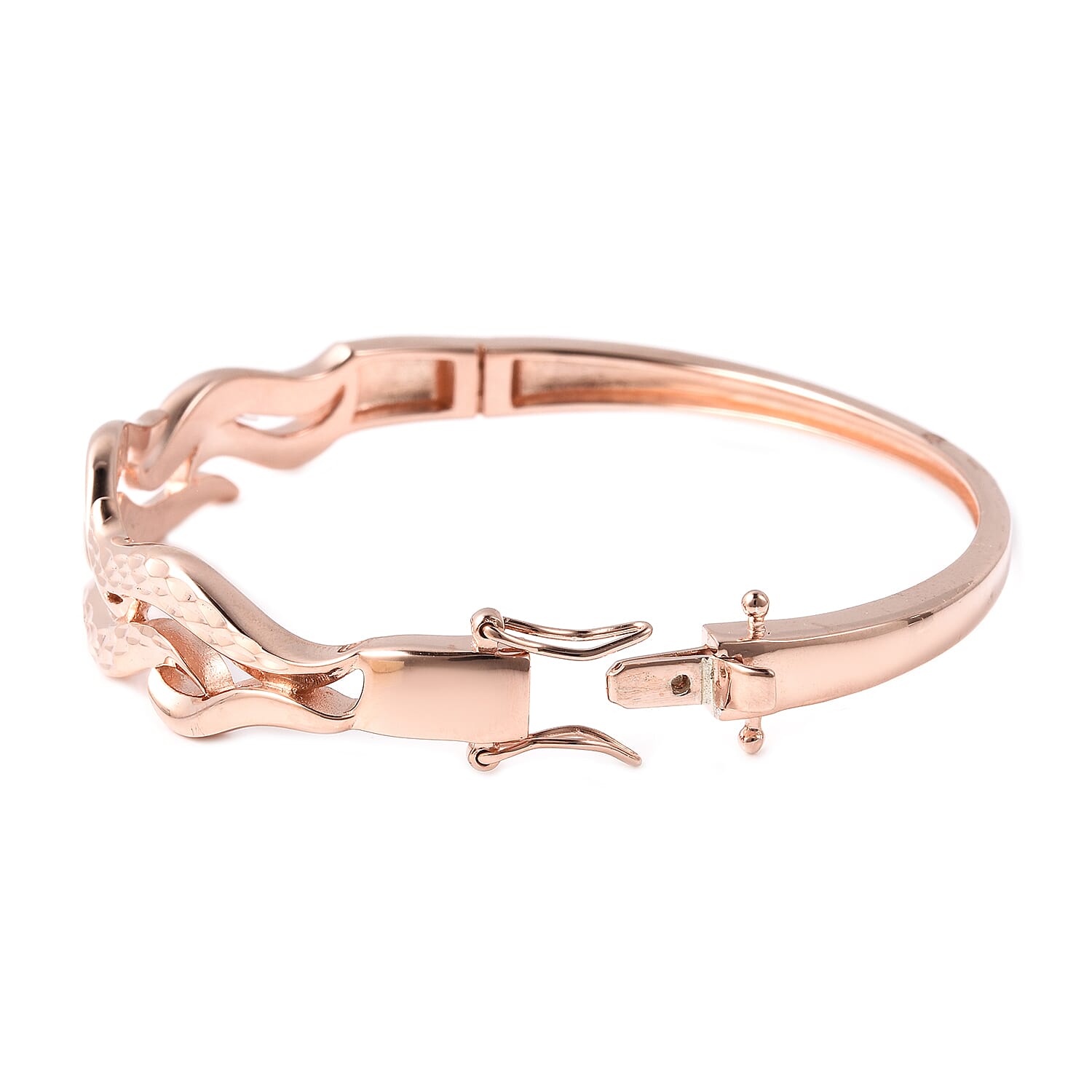 LucyQ Flame Collection - Rose Gold Overlay Sterling Silver Diamond Cut Bangle (Size 7), Silver wt. 22.21 Gms
