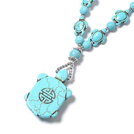 Blue Howlite Necklace (Size 19.5 with 2 inch Extender) in Silver Tone 253.00 Ct.