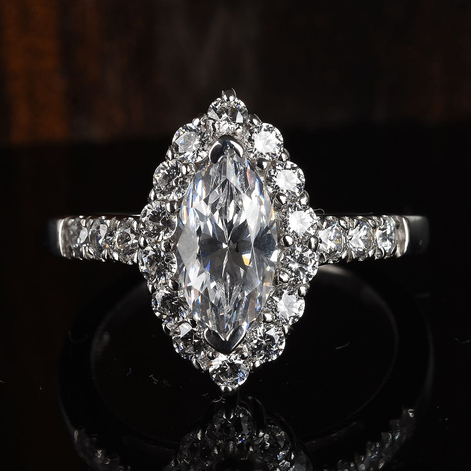J Francis - Platinum Overlay Sterling Silver Marquise Ring Made with Finest CZ 1.55 Ct.