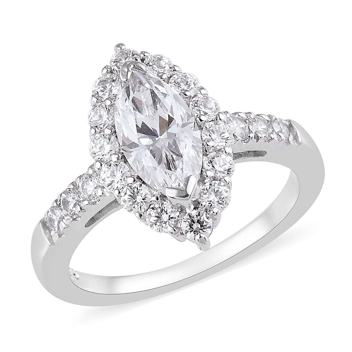 J Francis - Platinum Overlay Sterling Silver Marquise Ring Made with Finest CZ 1.55 Ct.