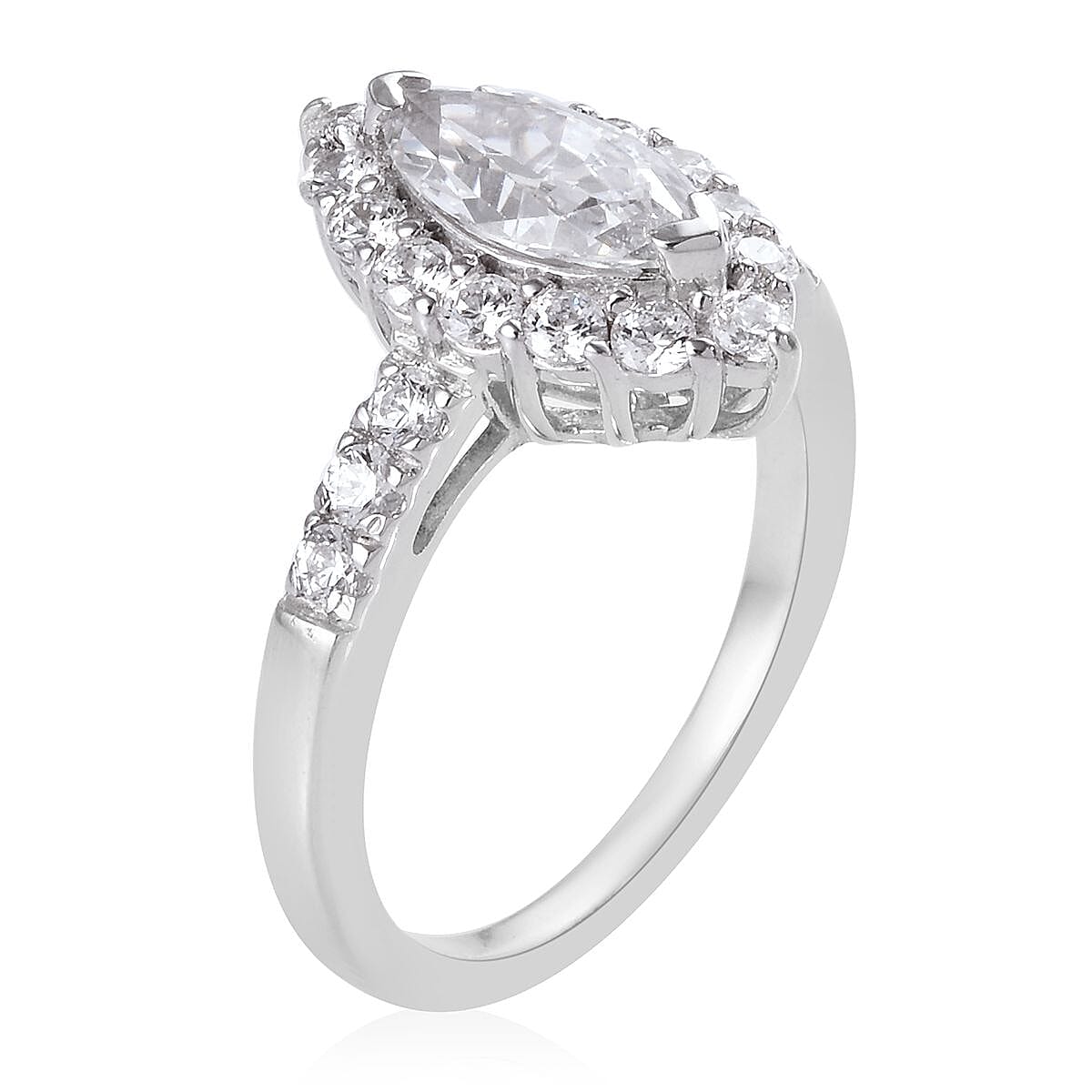 J Francis - Platinum Overlay Sterling Silver Marquise Ring Made with Finest CZ 1.55 Ct.