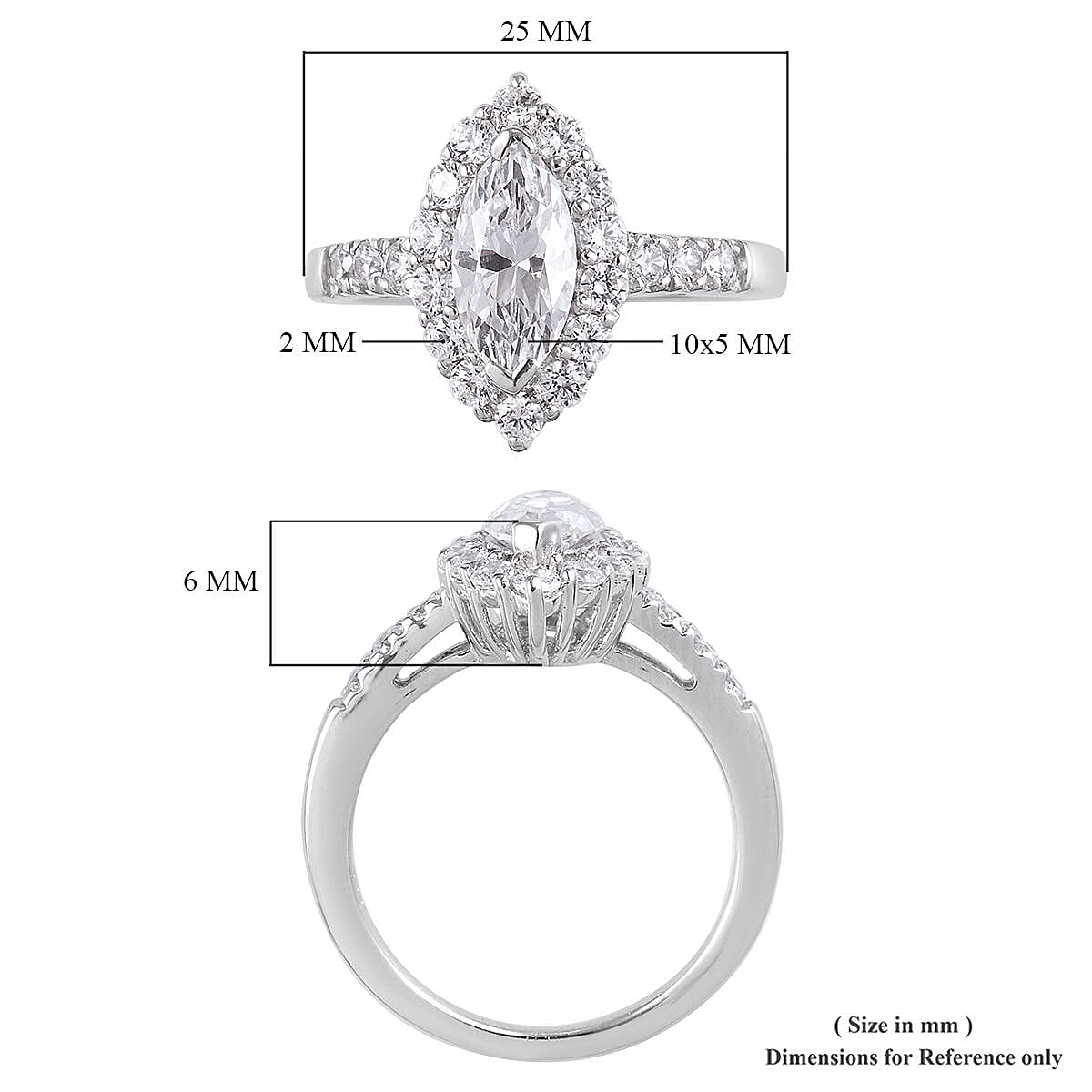 J Francis - Platinum Overlay Sterling Silver Marquise Ring Made with Finest CZ 1.55 Ct.
