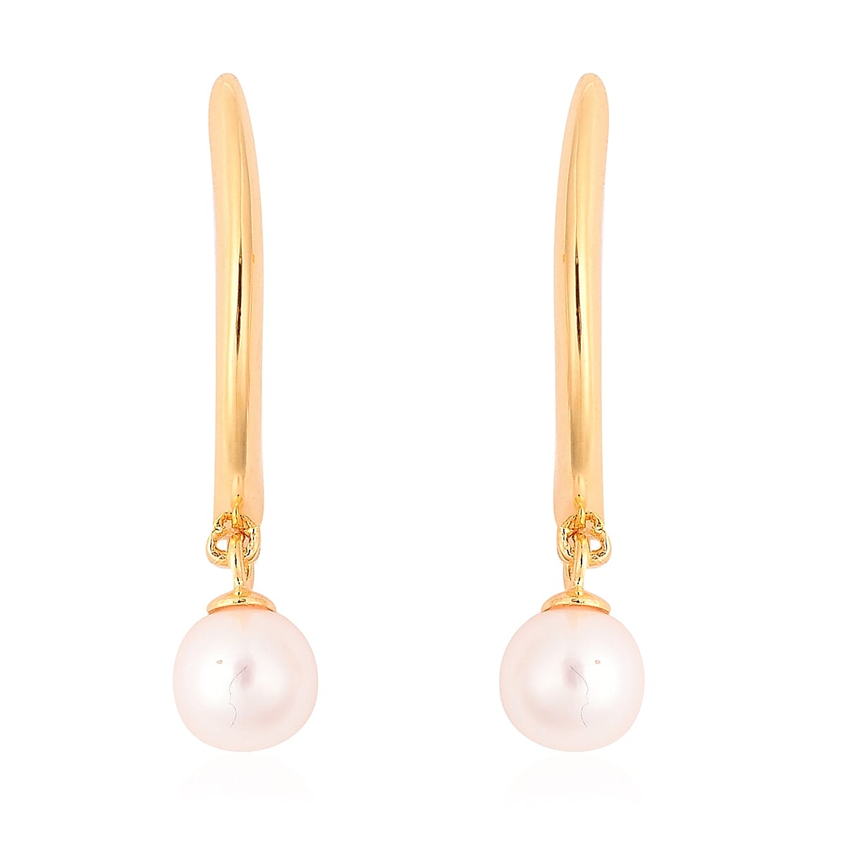 Japanese Akoya Pearl Hoop Earrings (with Clasp) in Yellow Gold Overlay Sterling Silver